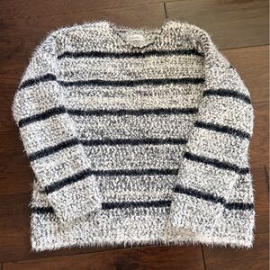 Calvin Klein Cozy Striped Women's Fuzzy Sweater - Black & White